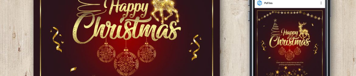 Golden Happy Christmas Card Social Media PSD Design Template