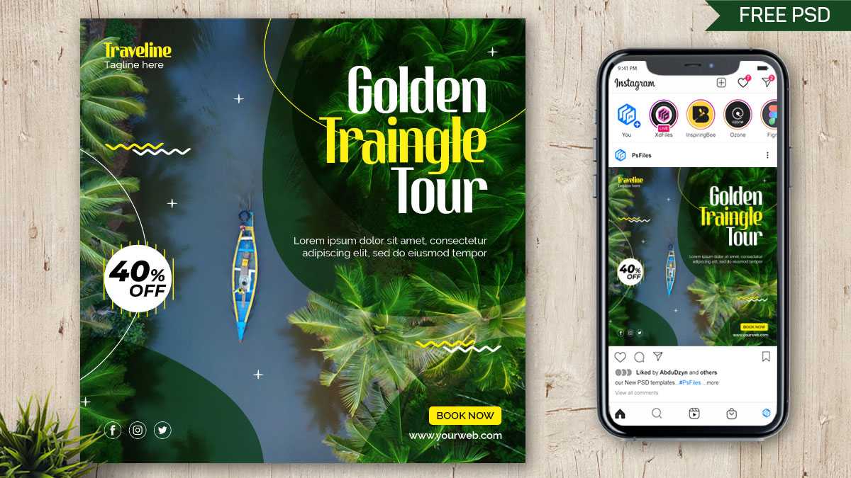 Golden Triangle Tour Agency Instagram Post Design PSD Template