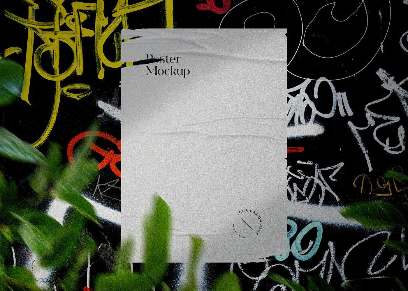 Graffiti Wall, Ragged Paper Poster Mockup PSD free