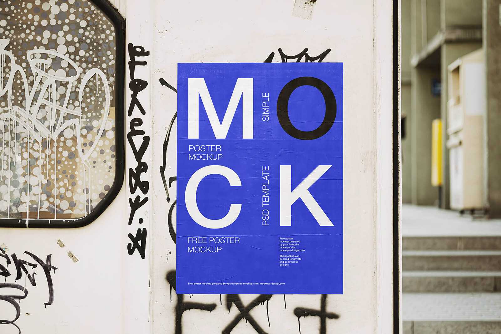 Graftti Wall Glued Poster Mockup PSD Free