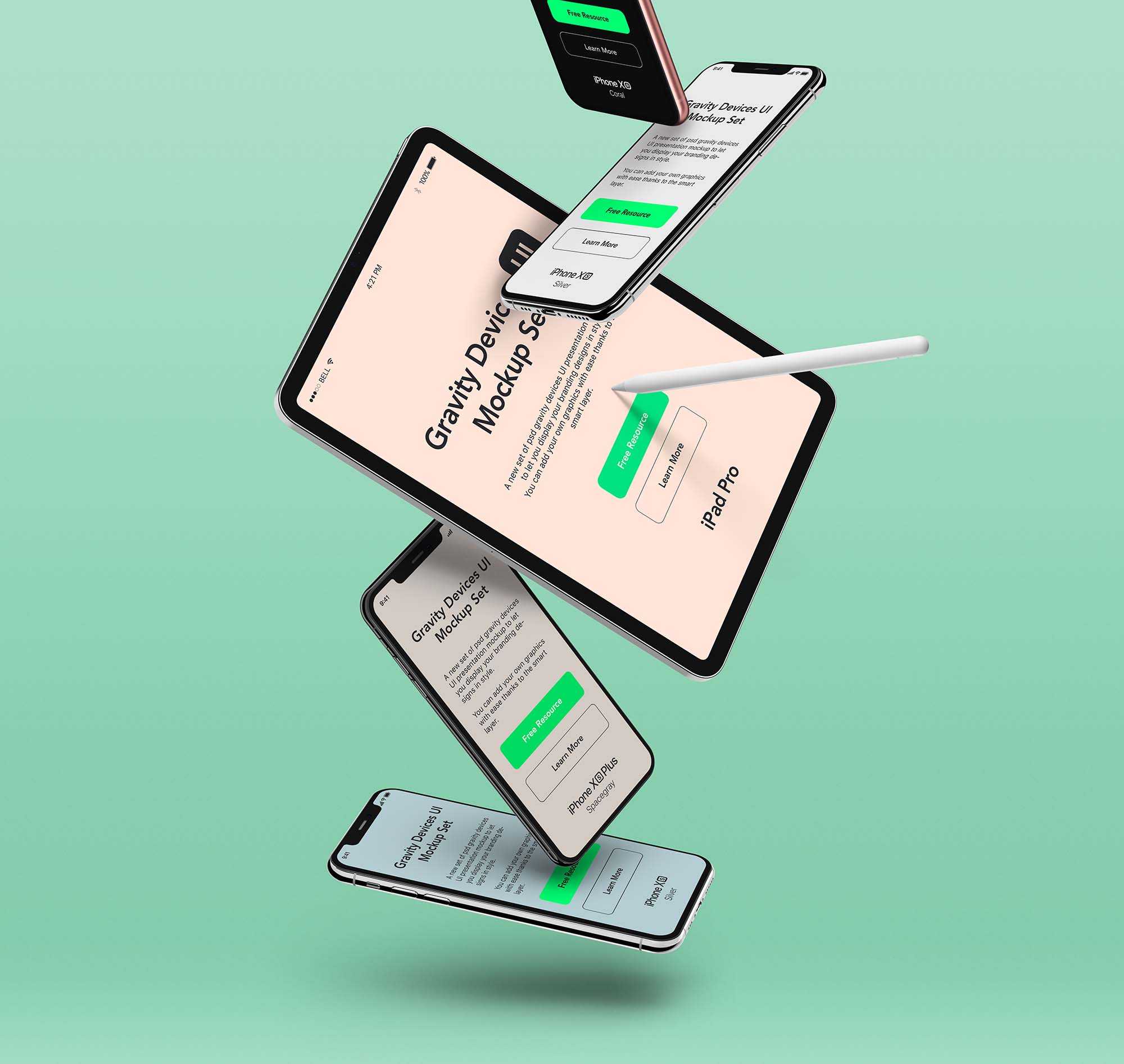 Gravity UI Responsive Devices Free Mockup PSD