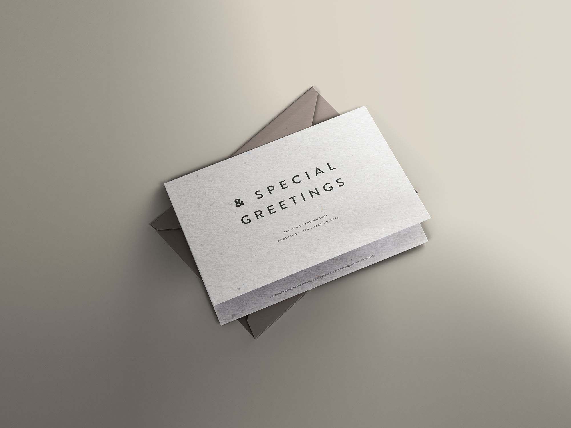 Greeting Card Mockup with Envelope Cover Free PSD