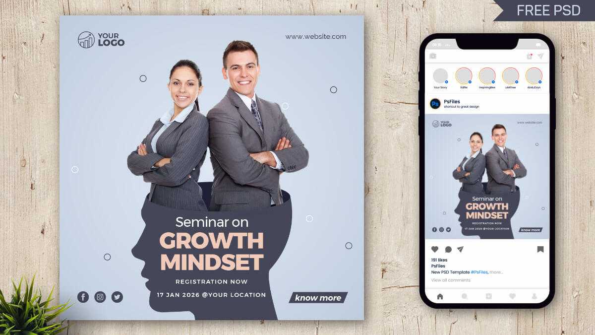 Growth Mindset Seminar Free Social Media Post Design PSD Template