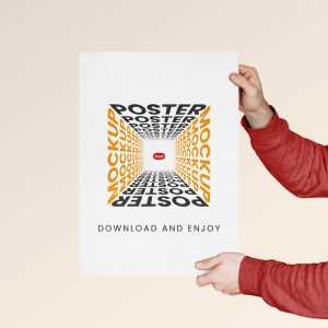 Hand Holding Poster Mockup PSD Free