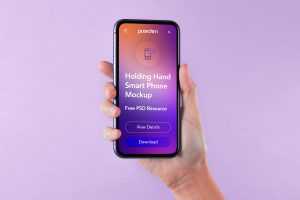 Hand Holding Smartphone Mockup PSD for Free