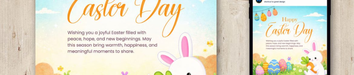 Happy Easter Day Social Media Design PSD – Bunny & Colorful Eggs Greeting Template 2026