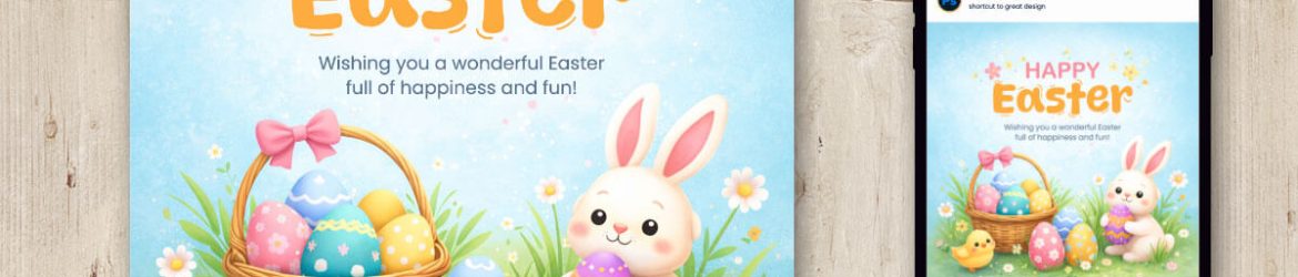 Happy Easter Greeting Design 2026 – Cute Easter Bunny and Colorful Eggs Social Media Template Happy Easter Greeting Design 2026 – Cute Easter Bunny and Colorful Eggs Social Media Template