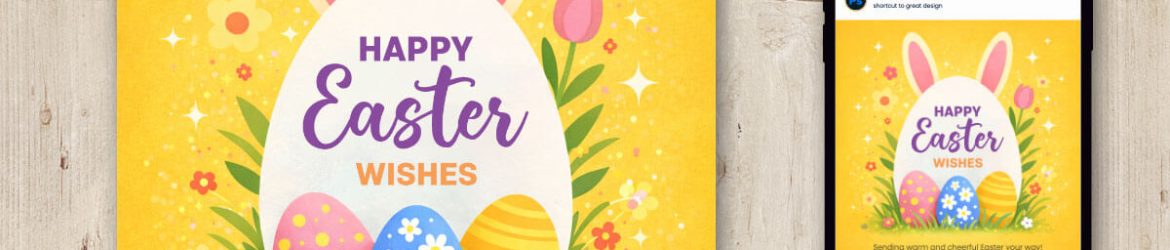 Happy Easter Wishes Design – Colorful Easter Bunny Greeting Social Media Template