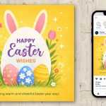 Happy Easter Wishes Design – Colorful Easter Bunny Greeting Social Media Template