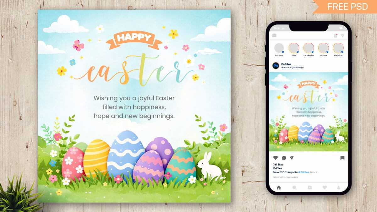 Happy Easter Wishes Poster Free PSD Download – Easter Sunday Celebration Design (April 5)