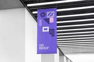 Indoor Vertical Flag Mockup Free PSD