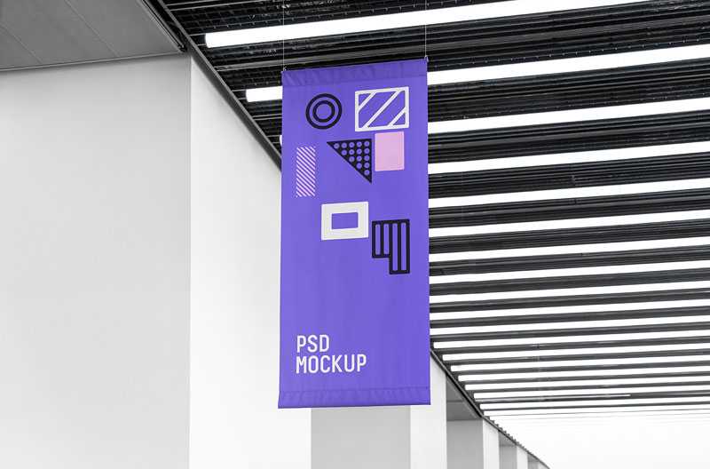 Indoor Vertical Flag Mockup Free PSD
