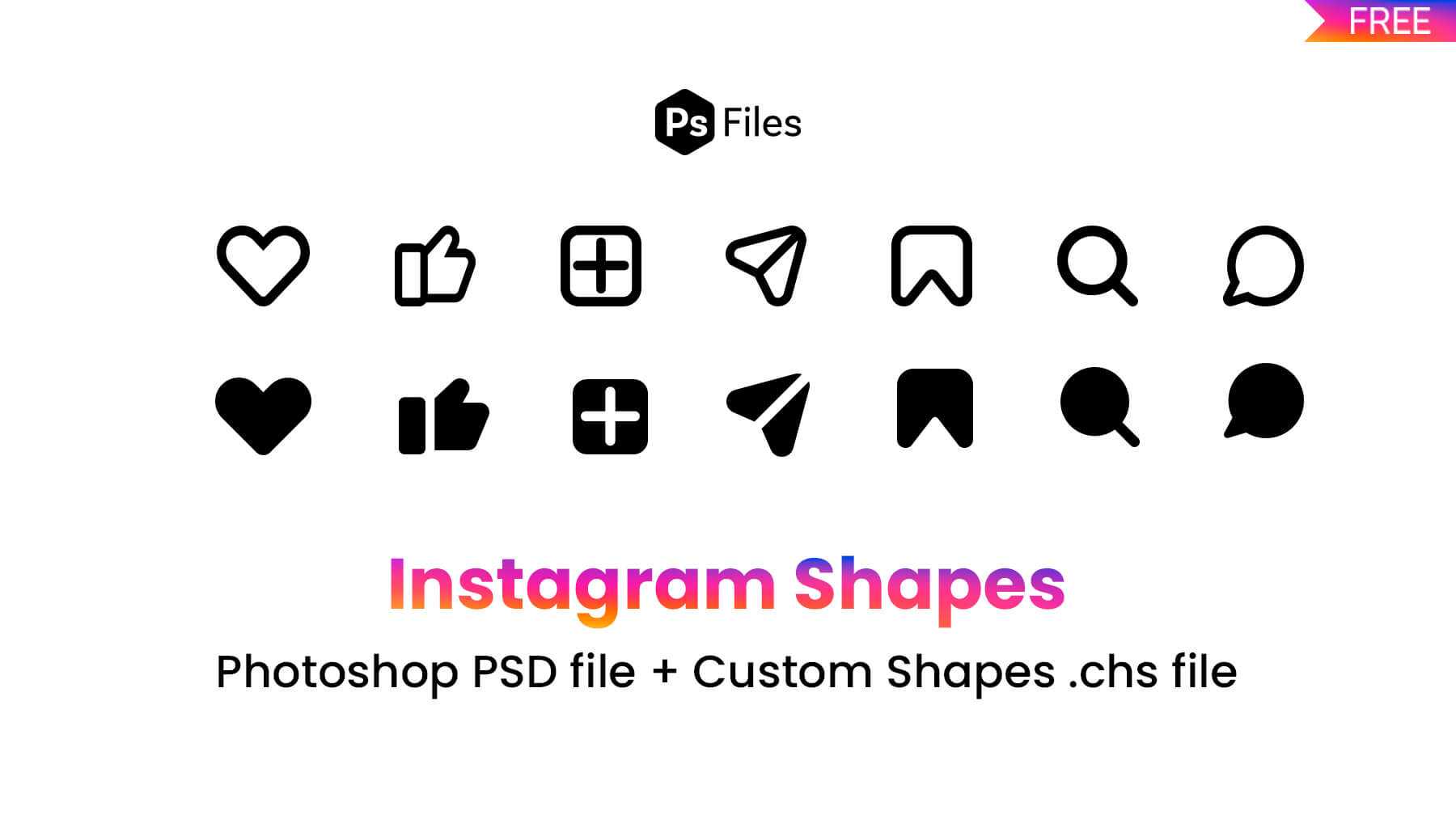 Instagram Like, Comment, Share & Save Icons Shapes – Free PSD file + Photoshop Custom Shapes Pack