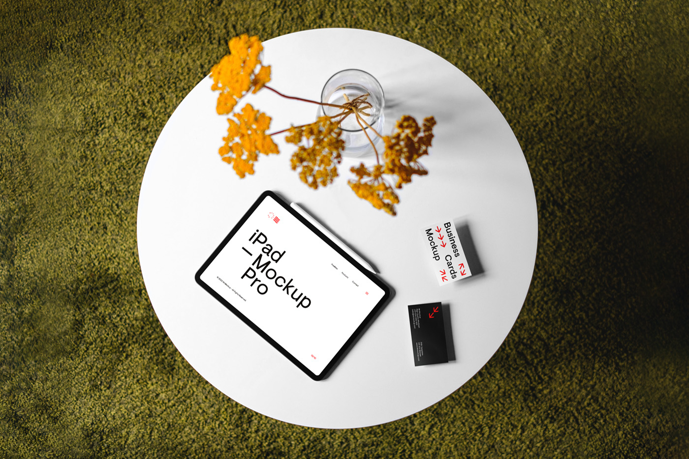 iPad with Buisness Cards Mockup