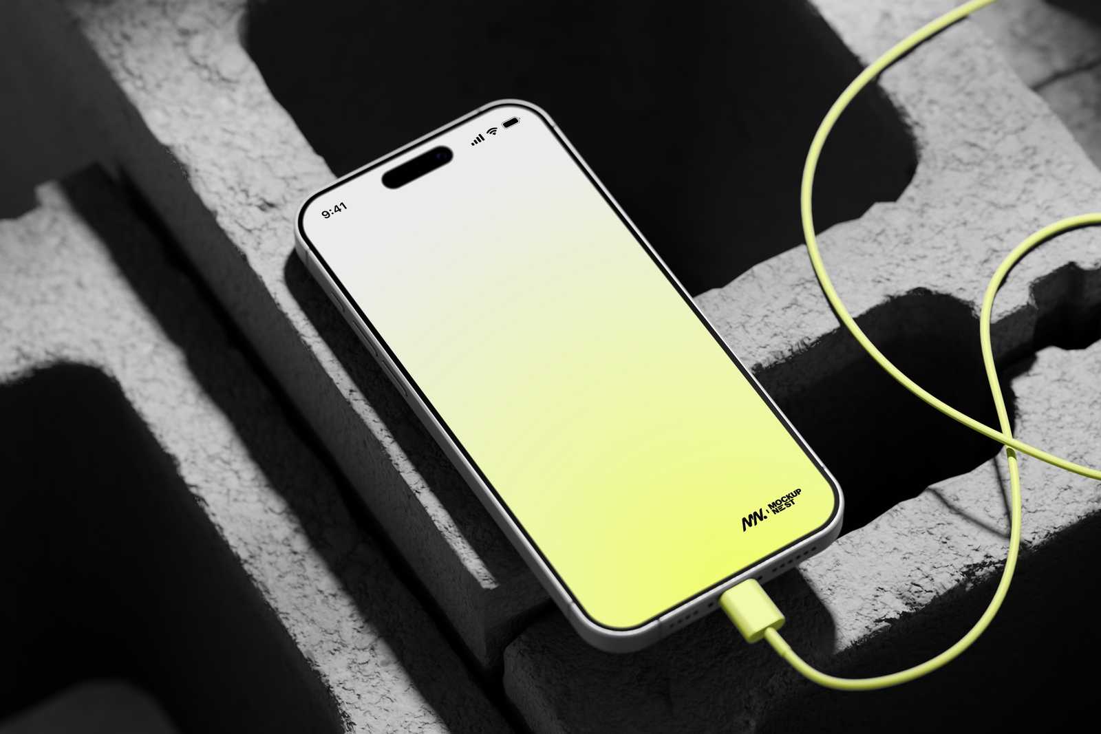 iPhone 15 Pro Mockup On Bricks