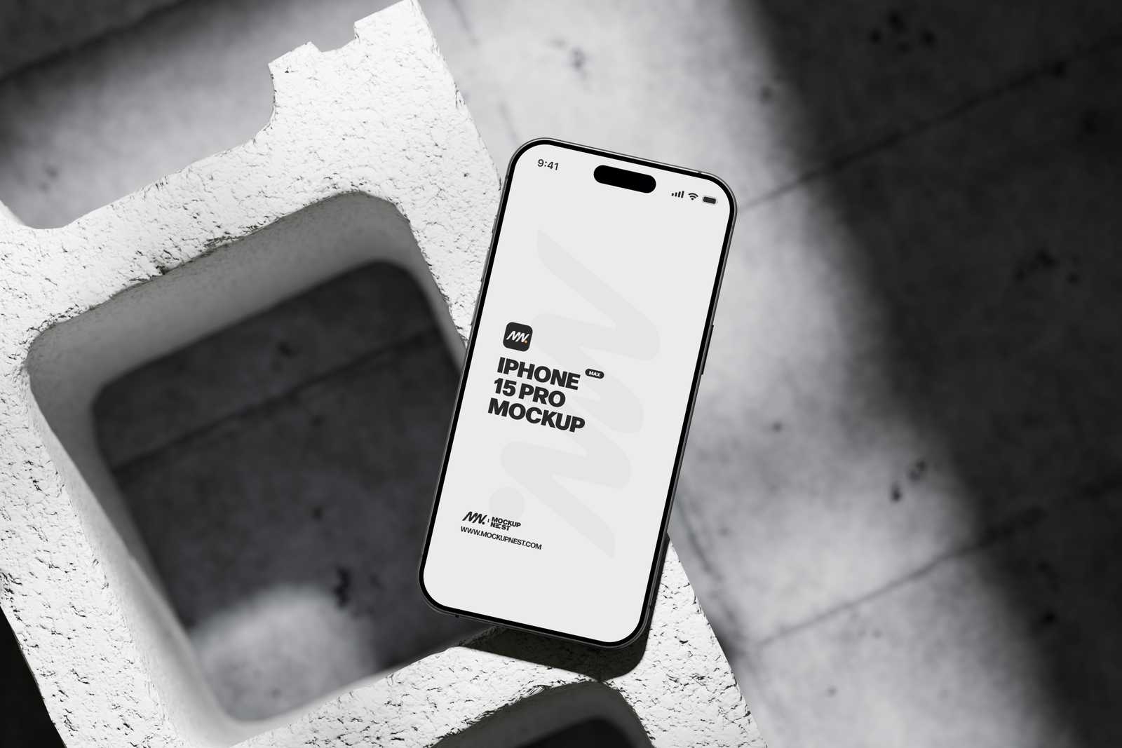 Iphone 15 Pro On Concrete Brick Mockup