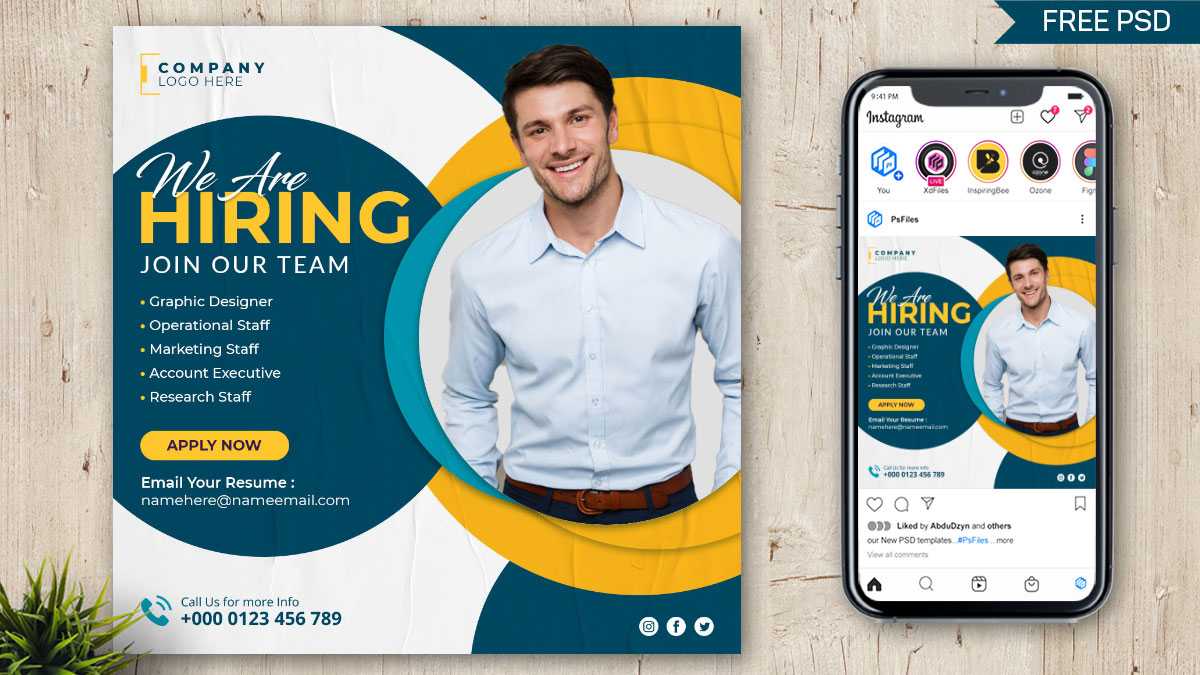 Job Hiring Social Media Post Design PSD Template for Free