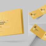 Landscape Folded Wedding Invitation Card Mockup Set Free PSD