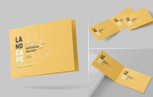 Landscape Folded Wedding Invitation Card Mockup Set Free PSD