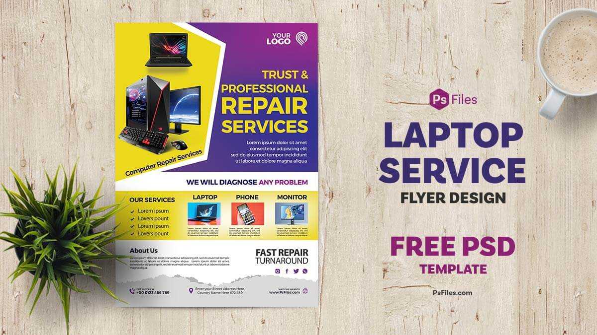 Laptop Sales and Service, Repair Fix Free Flyer Design PSD Template