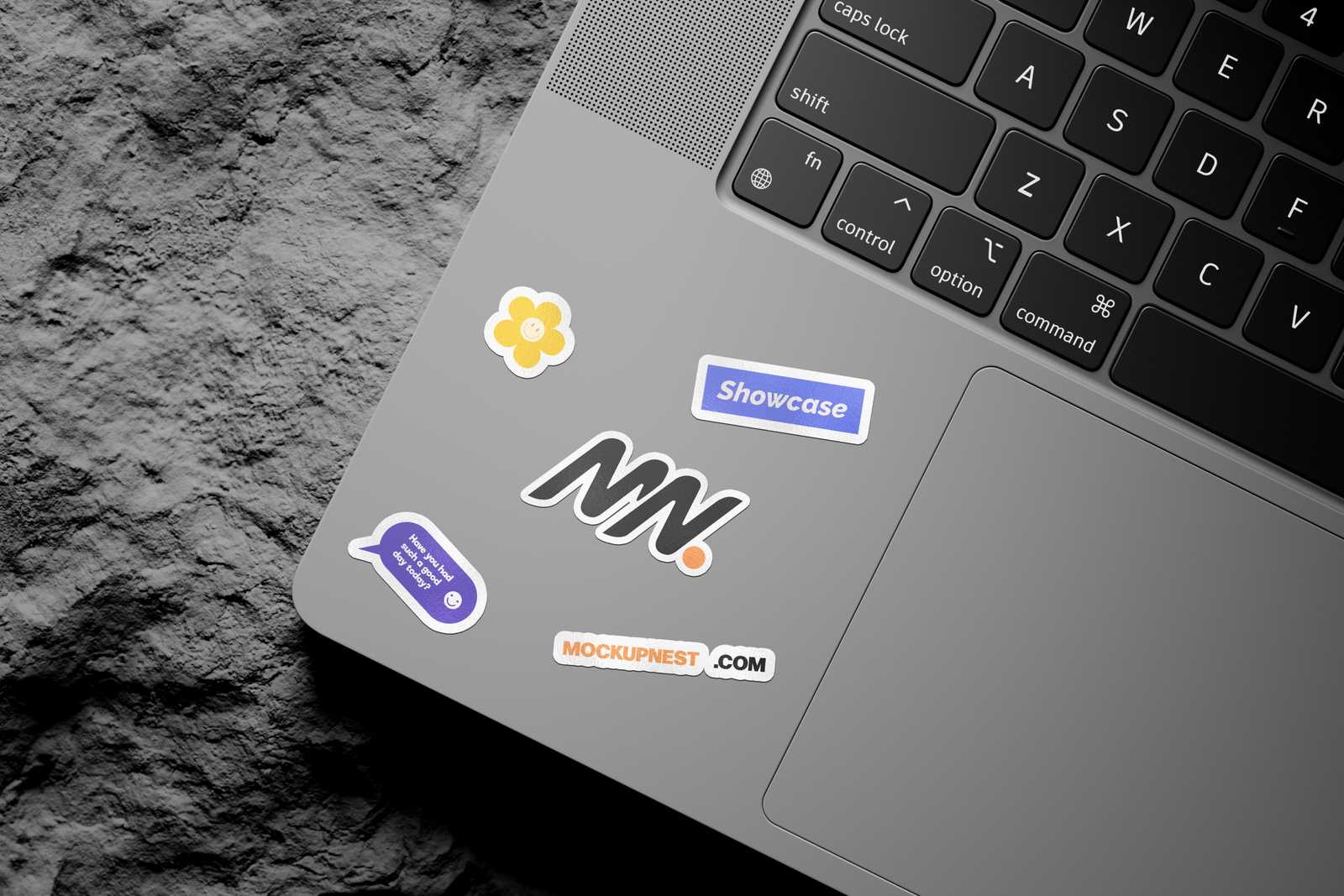 Laptop Sticker On Rock Mockup
