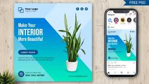 Make Interior more Beautiful Indoor Plant Free Instagram Post PSD Template