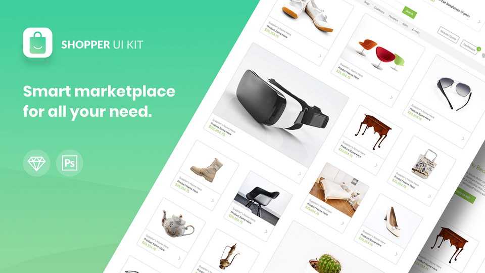 Marketplace Website UI Kit PSD