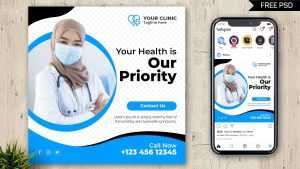 Medical Health Care Instagram Post PSD Template for Free