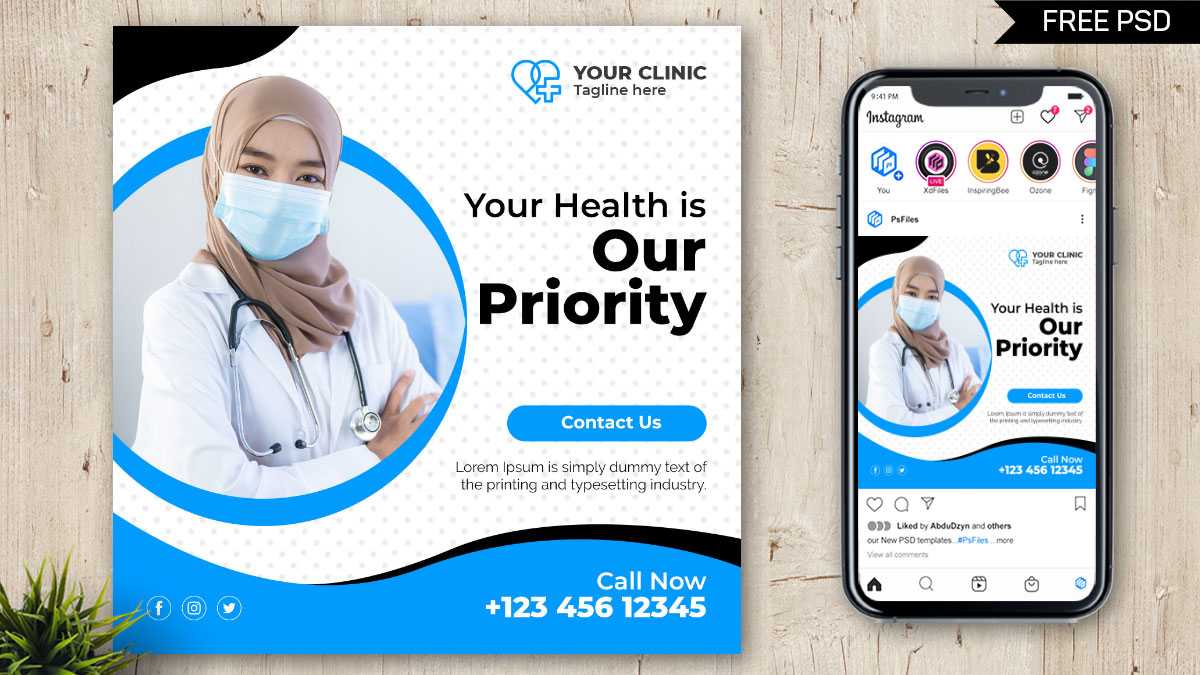 Medical Health Care Instagram Post PSD Template for Free