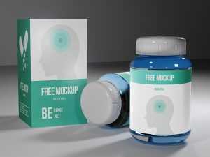 Medicine Pills Bottle and Package Box Mockup PSD