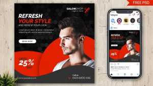 Men Beauty Salon Instagram Post Design Template PSD free