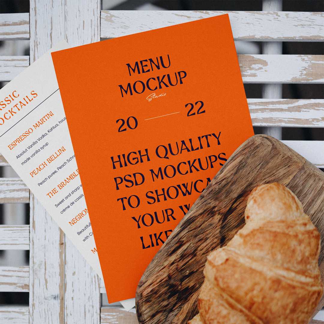 Menu Cards with Croissant Mockup