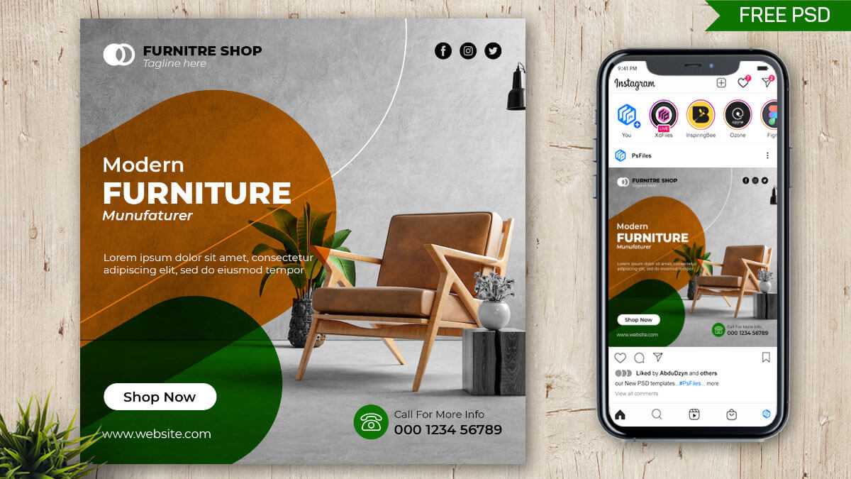 Modern Furniture Free Instagram Post Design PSD Template
