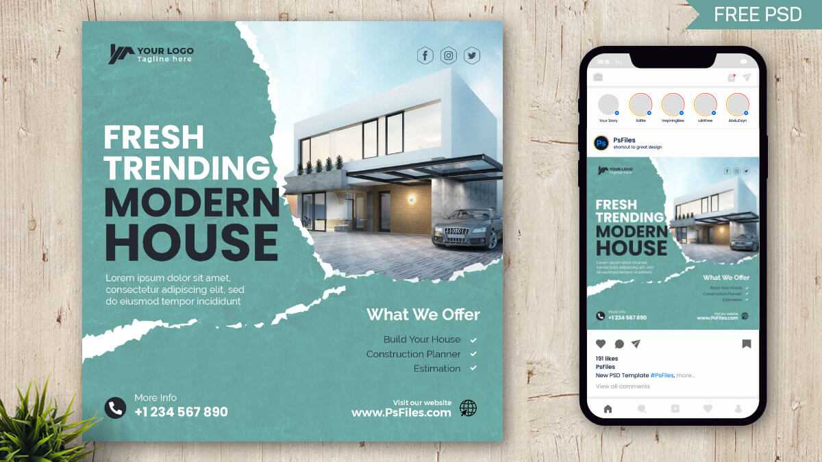 Modern House Free Social Media Post Design PSD Template