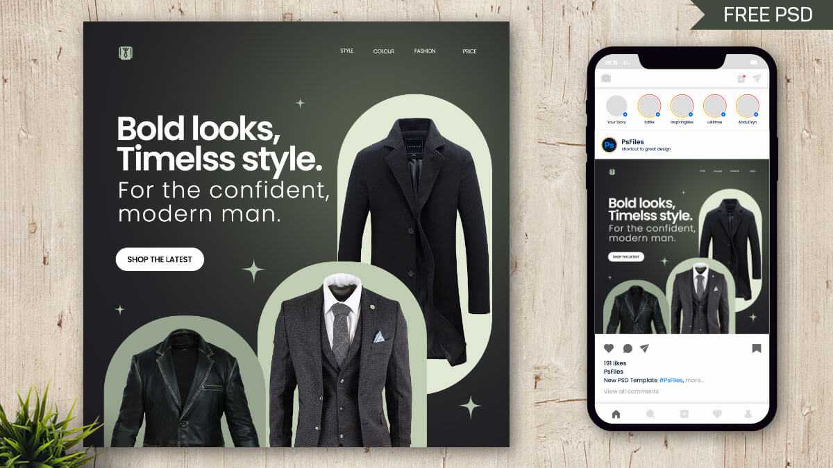 Modern Mens Fashion Dress Sale Free Insta Post Design Template PSD