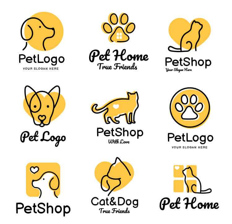 Modern Out line style Pet Logo Designs set free Vector, EPS, PSD Templates