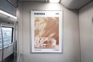Modern Train Poster Mockup Clean Interior Scene