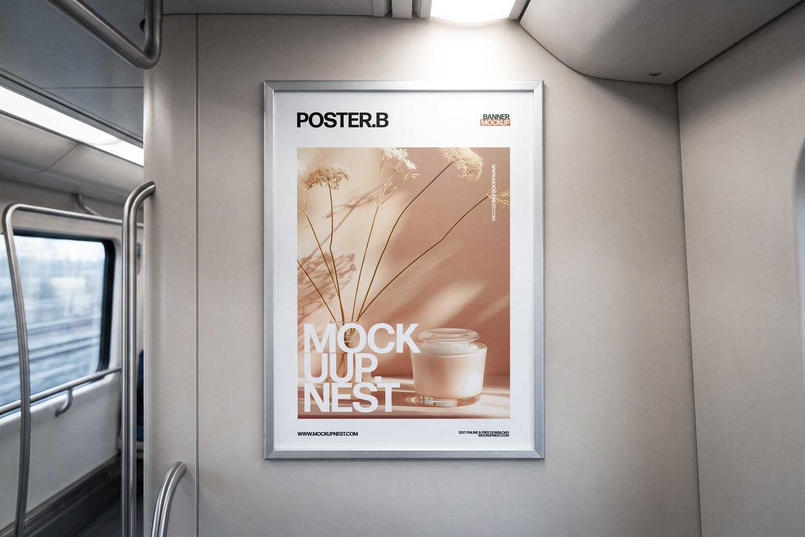 Modern Train Poster Mockup Clean Interior Scene
