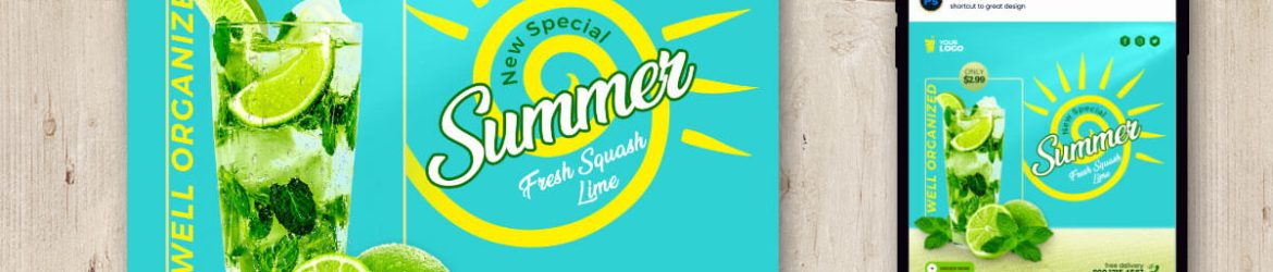 New Special Summer Drink Lime Mojito Instagram Post Design Free PSD