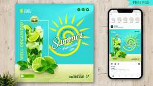 New Special Summer Drink Lime Mojito Instagram Post Design Free PSD