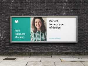 Old Brick Wall Framed Billboard Mockup PSD free