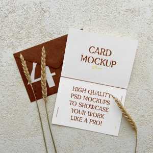 Open Card with Envelope Mockup