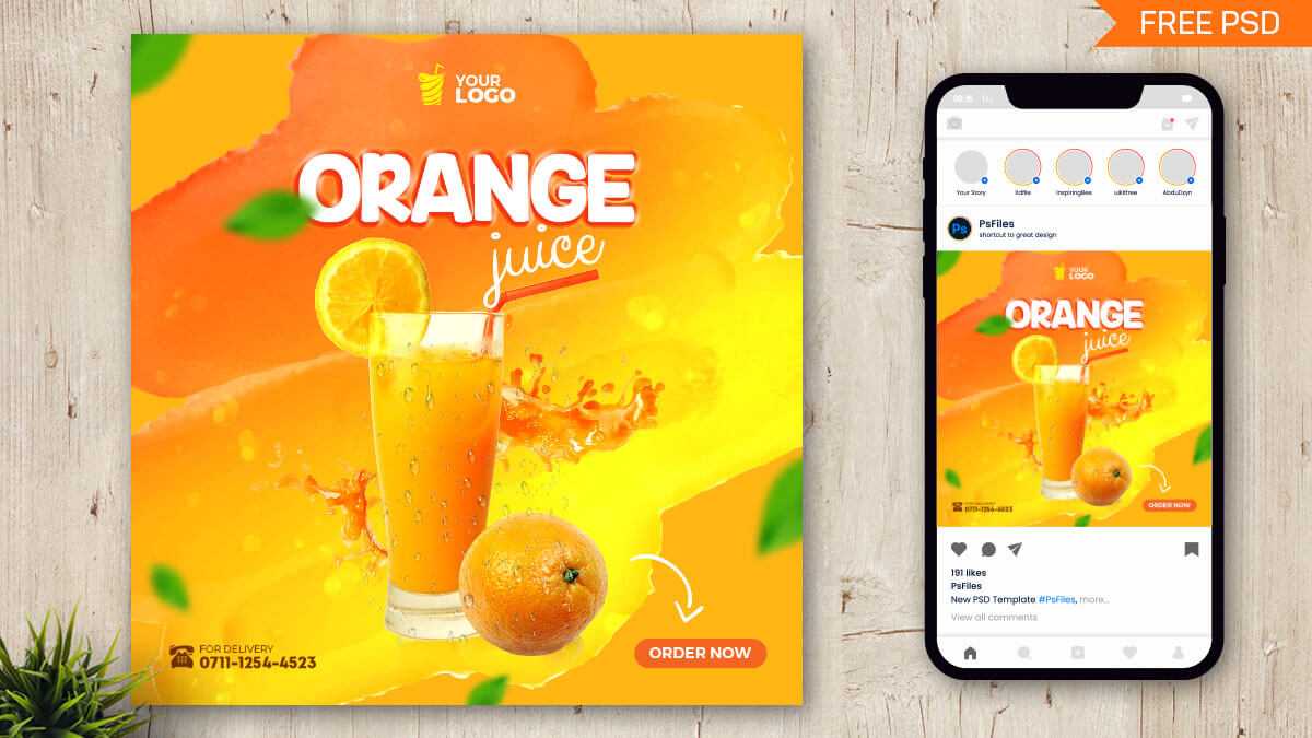 Orange Juice Cool Drinks Free Social Media Promo Post Design PSD