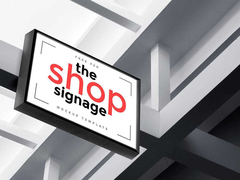 Outdoor Shop Logo Signage Attached To A Suspended Ceiling Mockup PSD