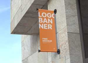 Outdoor Wall Mounted Vertical Logo Banner Mockup PSD