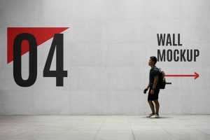 Outdoor Wall Wayfinding Free PSD Mockup with Men