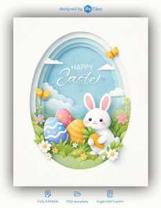 Paper Art Style Happy Easter Wishes Social Media Story Design PSD File Free Download