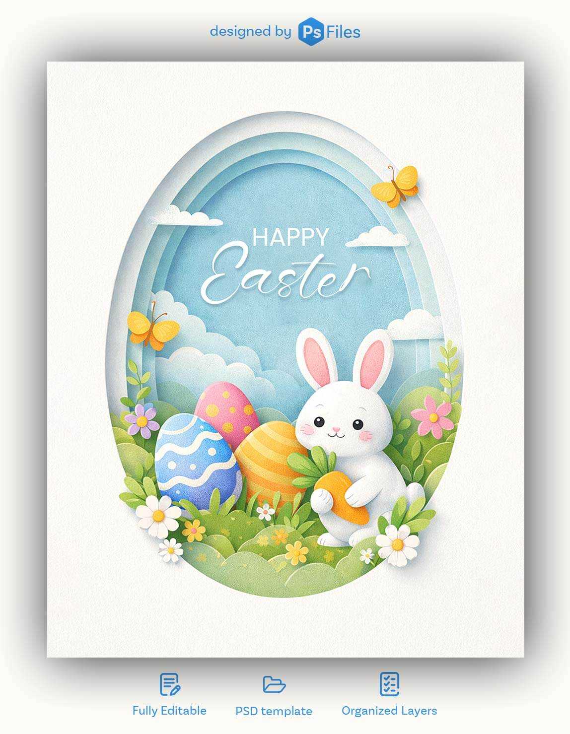 Paper Art Style Happy Easter Wishes Social Media Story Design PSD File Free Download