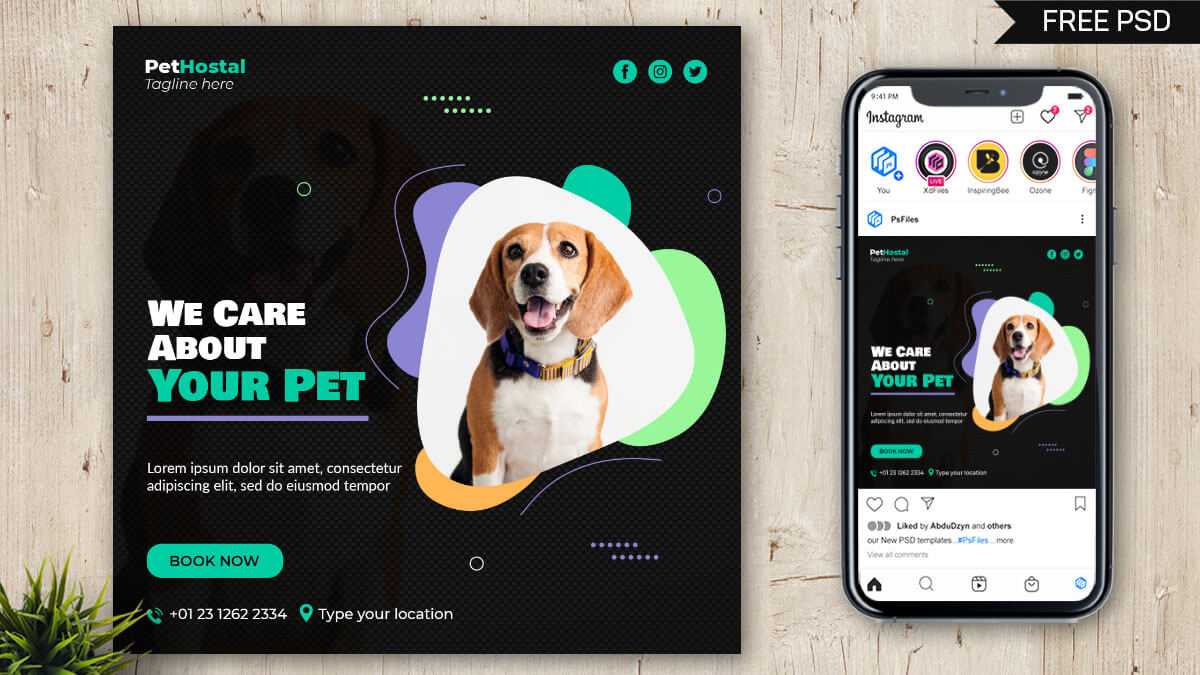 Pets Care Service Free Social Media Post Design Template PSD