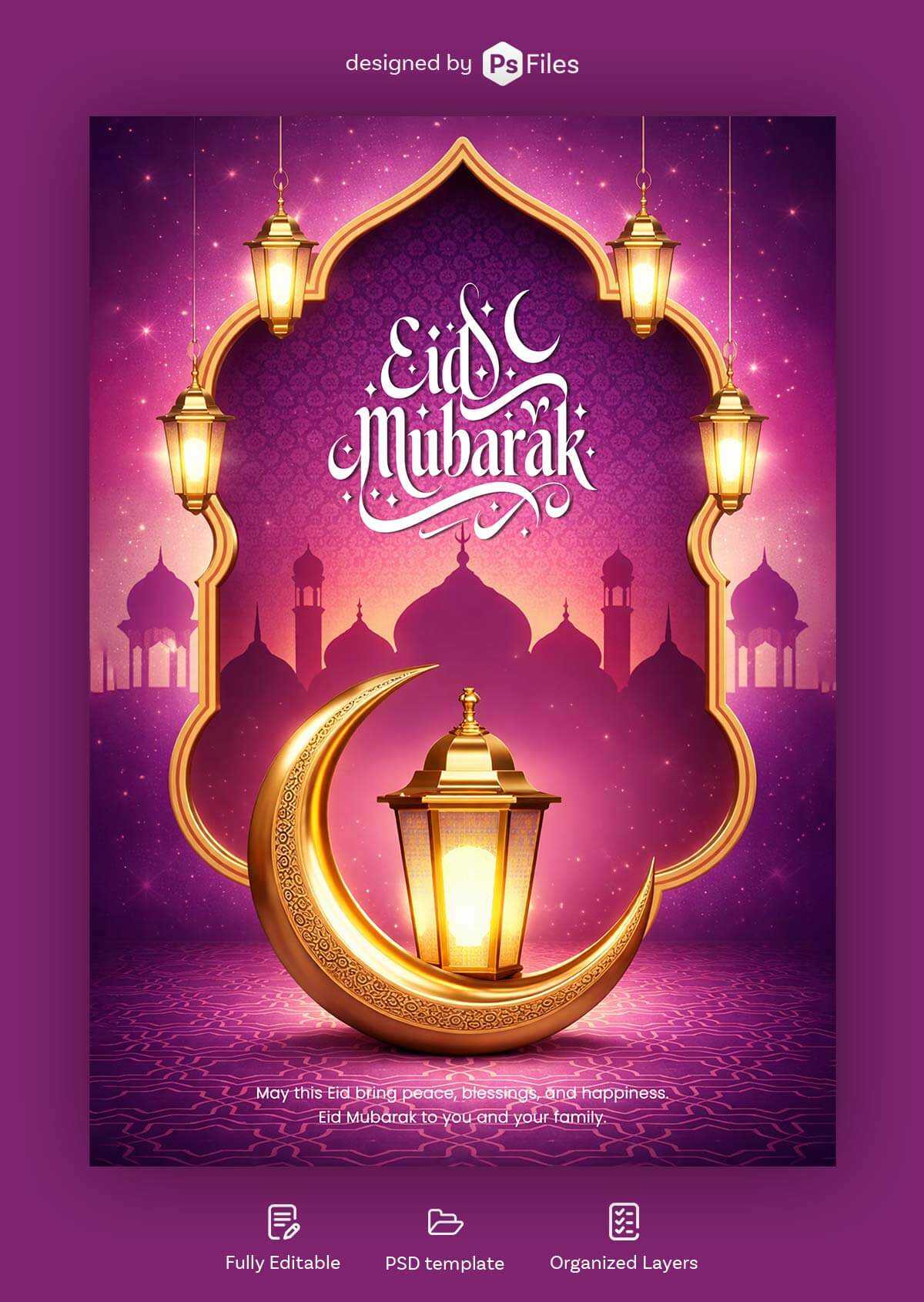 Premium Eid Mubarak 2026 Wishes Poster PSD Free Download – Islamic Festival Social Media Design Template